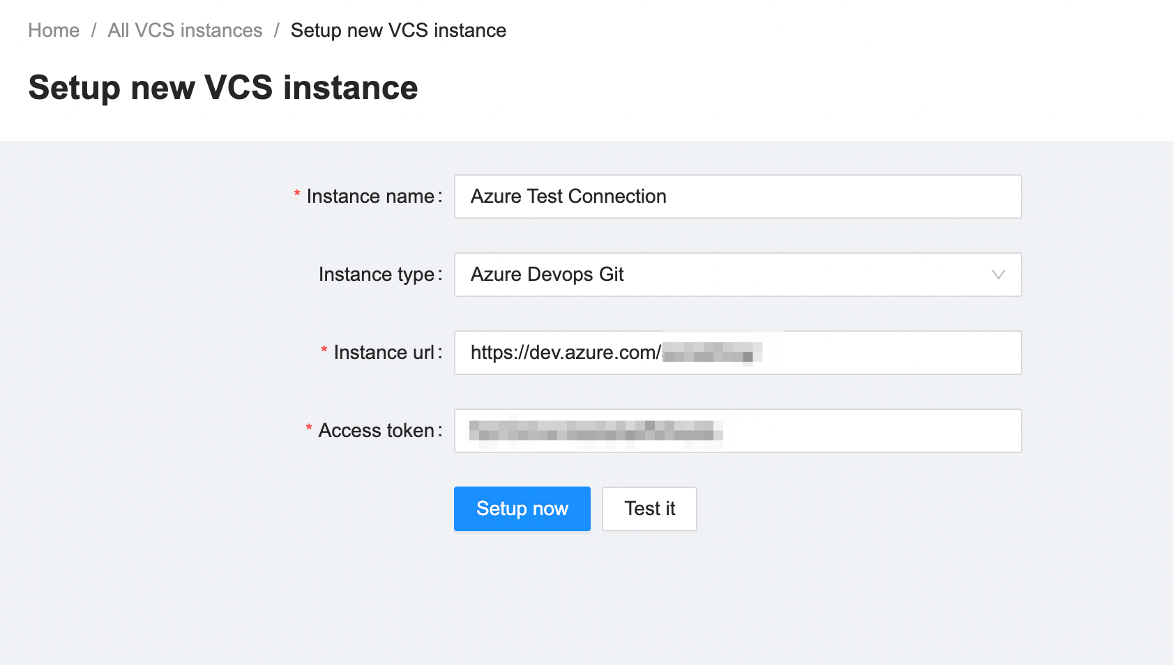 VCS form for Azure