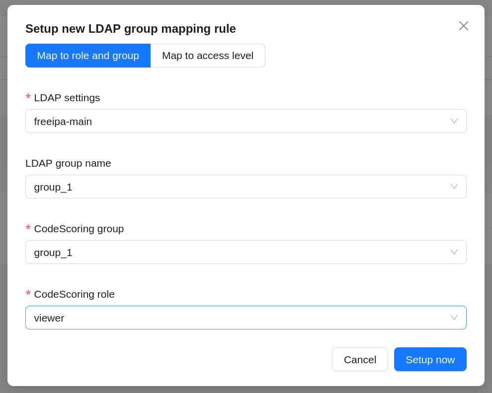 создание правил маппинга групп LDAP на роли и группы CodeScoring