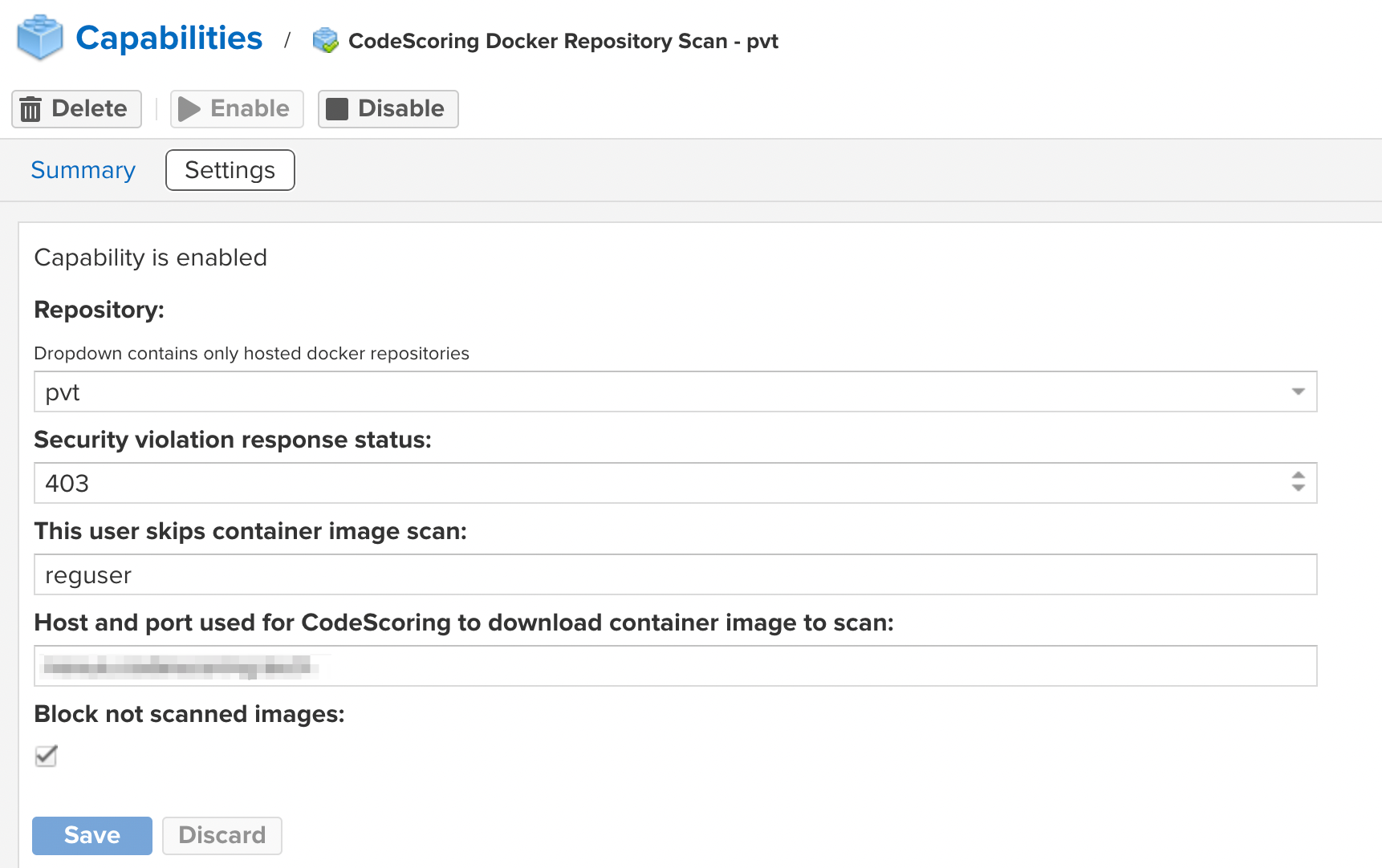 CodeScoring capability docker repository example