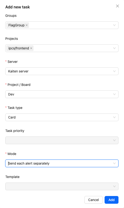 CodeScoring Kaiten task settings example